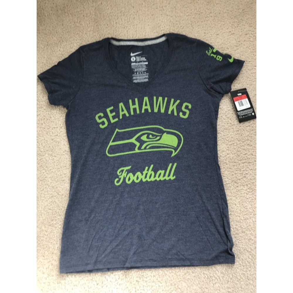 Seattle Seahawks Nike muted tone logo NFL Women's Top Super Soft Slim Fit NWT L